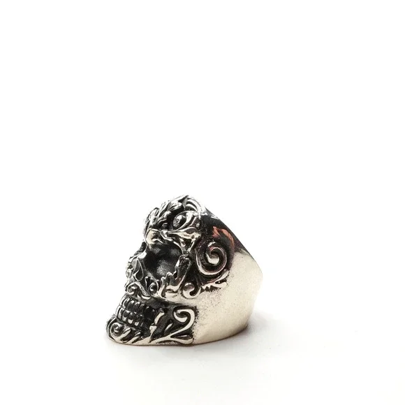King Baby Studio Floral Scroll Belief Skull Ring Silver .925 MSRP $615 Size 8 - Picture 3 of 12